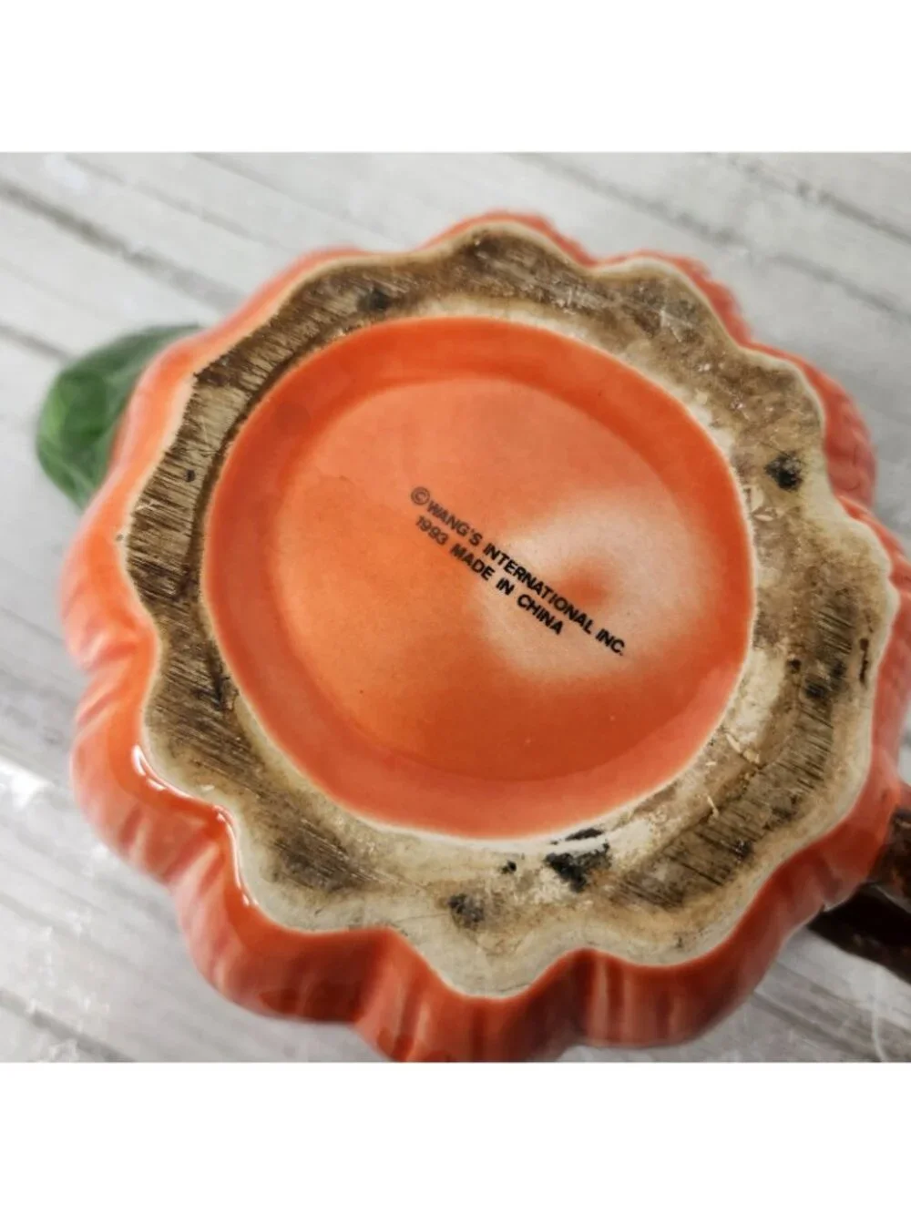 Vintage Autumn Orange Pumpkin Ceramic Teapot Lid Green Spout Brown Handle 5